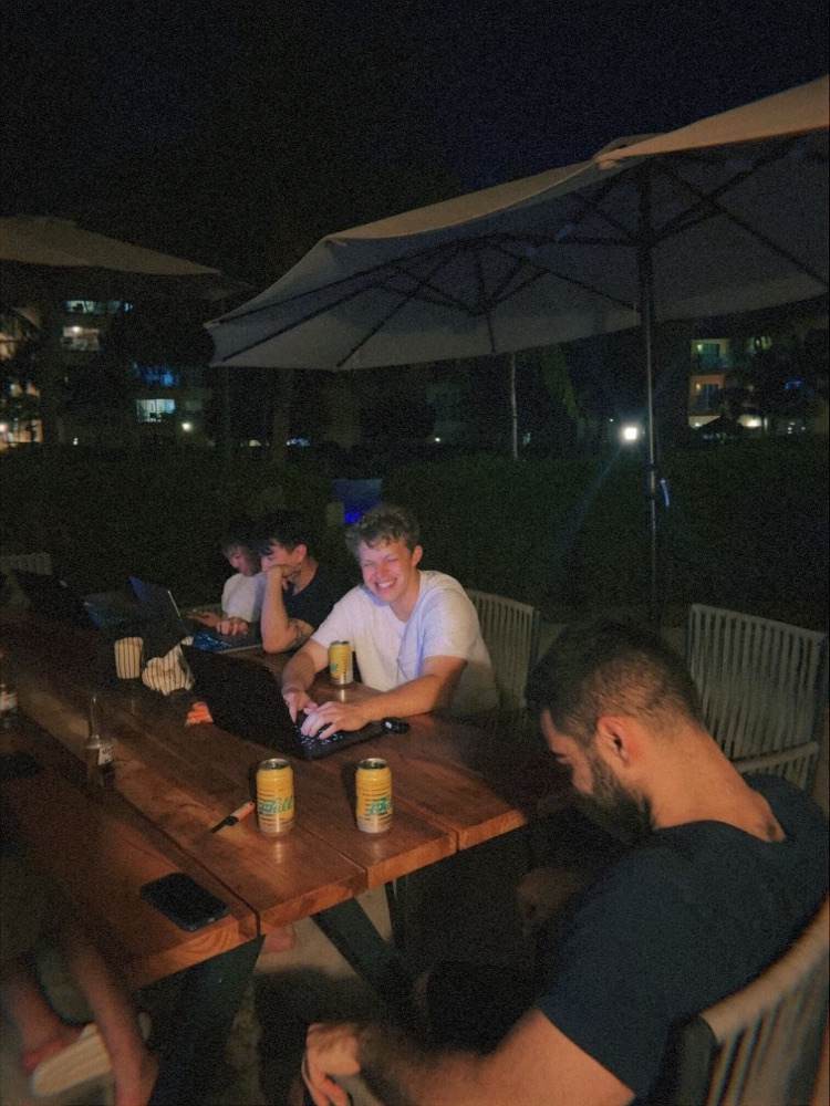 team sync poolside
